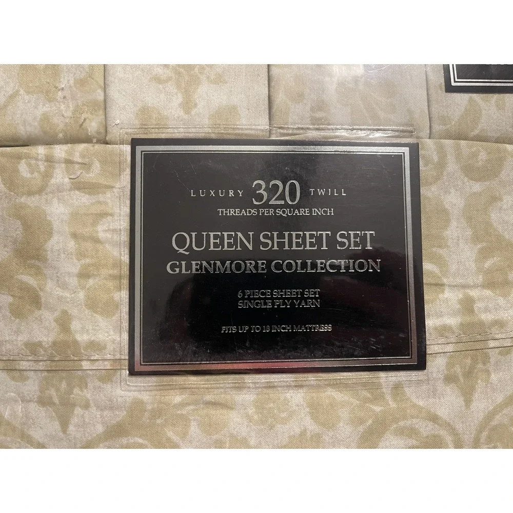 Luxury Twill Glenmore Collection‎ 320T Damask Pattern Queen Sheet Set 6 Pieces